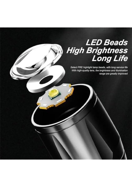 El LED USB Şarjlı-Metal Ultra Güçlü Parlak Zoom Mini Boy El [enerji Sınıfı A++]ortam Lambası Deprem,,jandarma,zabıta,bekçi modelleri
