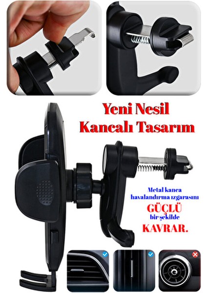 Araç İçi Telefon Tutucu 360° Döner Başlık ile Metal Klipsli Güçlü Tutuş