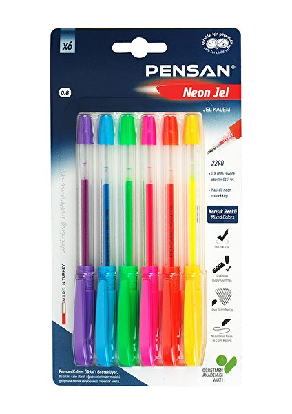3 Adet Pensan 6'lı Renkli Neon Jel Kalem