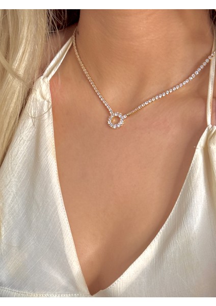 Çelik Dönmeyen Su Yolu Kolye Zirkon Taşlı Kolye