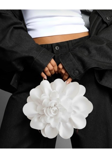 Beyaz Kumaş Gold Metal Saplı Gül Çiçek Çanta El Çantası Abiye Günlük Şık Kadın Çantası fiyatları