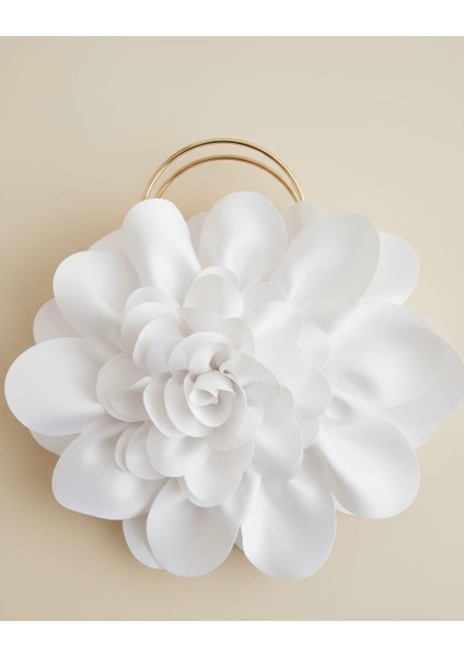 Beyaz Kumaş Gold Metal Saplı Gül Çiçek Çanta El Çantası Abiye Günlük Şık Kadın Çantası modelleri