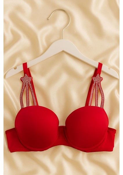 Taş Detaylı Kırmızı Push Up Sütyen Takımı fiyatları