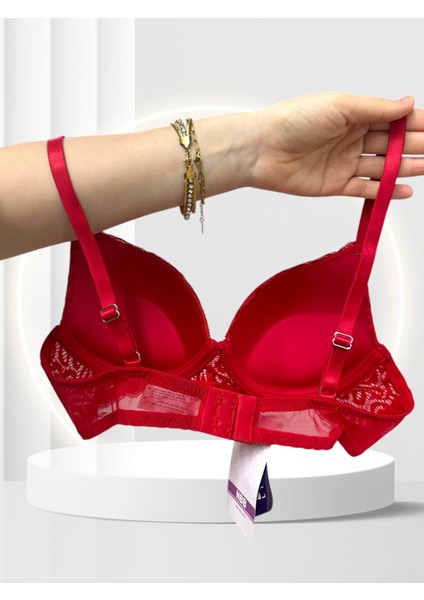 Nbb Kırmızı Push-Up Dantelli Balenli Destekli Sütyen-Tanga-Külot 3'lü Takım - 4850 fırsatları