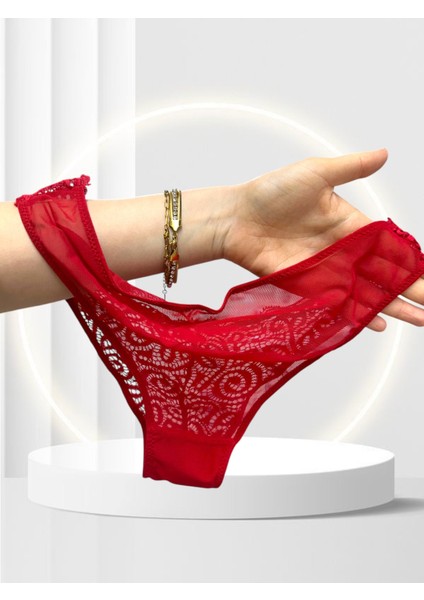 Nbb Kırmızı Push-Up Dantelli Balenli Destekli Sütyen-Tanga-Külot 3'lü Takım - 4850