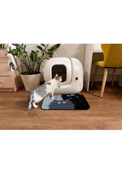 Elekli Tuvalet Önü Desenli Kedi Kumu Paspası | 45 x 60 cm | Kum Toplayıcı Kedi Halısı