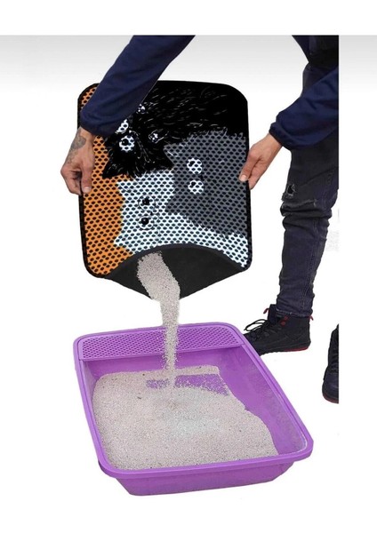 Elekli Tuvalet Önü Desenli Kedi Kumu Paspası | 45 x 60 cm | Kum Toplayıcı Kedi Halısı modelleri