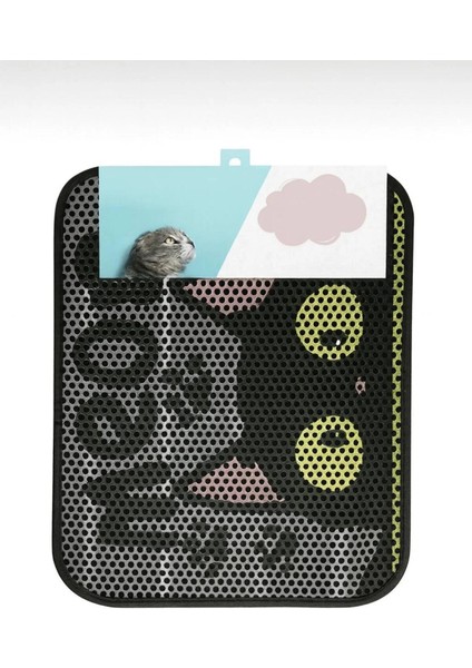 Büyük Boy Elekli Tuvalet Önü Desenli Kedi Kumu Paspası | 60 x 80 cm | Kum Toplayıcı Halı