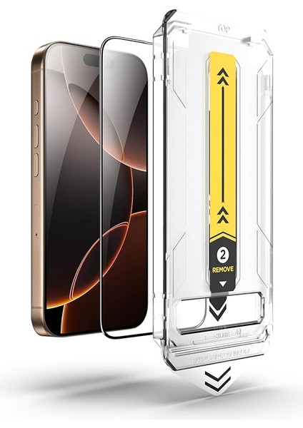 Premium iPhone 16 Pro Max Uyumlu Tam Kaplayan Tozsuz Uygulama 9h Temperli Cam Kırılmaz