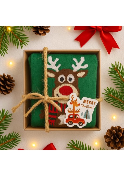 Asetat Kutulu Yılbaşı Hediyesi-Şık Ambalajında Renkli Kış Çorabı