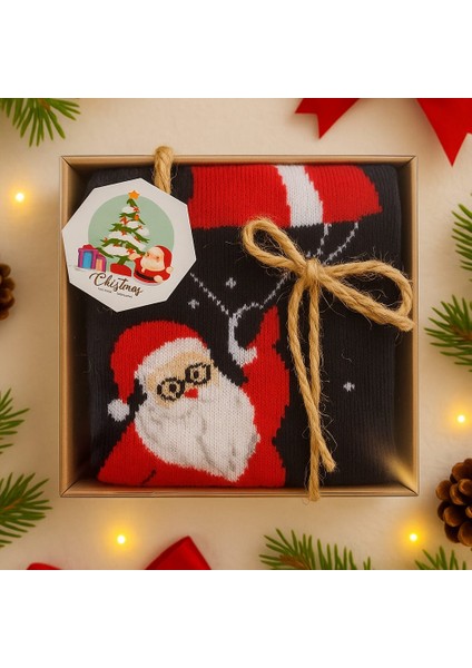 Asetat Kutulu Yılbaşı Hediyesi-Şık Ambalajında Renkli Kış Çorabı