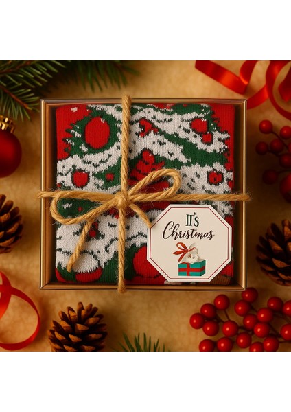 Asetat Kutulu Yılbaşı Hediyesi-Şık Ambalajında Renkli Kış Çorabı