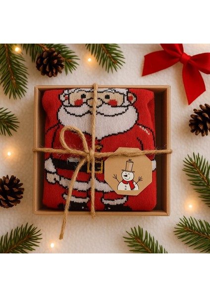 Asetat Kutulu Yılbaşı Hediyesi-Şık Ambalajında Renkli Kış Çorabı