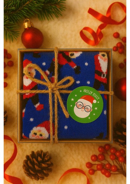 Asetat Kutulu Yılbaşı Hediyesi-Şık Ambalajında Renkli Kış Çorabı