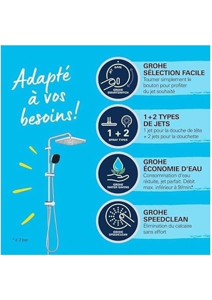 Vitalio Comfort 250 Yön Değiştiricili Duş Sistemi, Duvar Dışı Bağlantılı, 2 Akışlı Kare Tepe Duşu, 2 Akışlı El Duşu, 1500MM ve 1250MM Duş Hortumu, Su Tasarruflu, Duş Başlığı, Krom, 26698001 modelleri