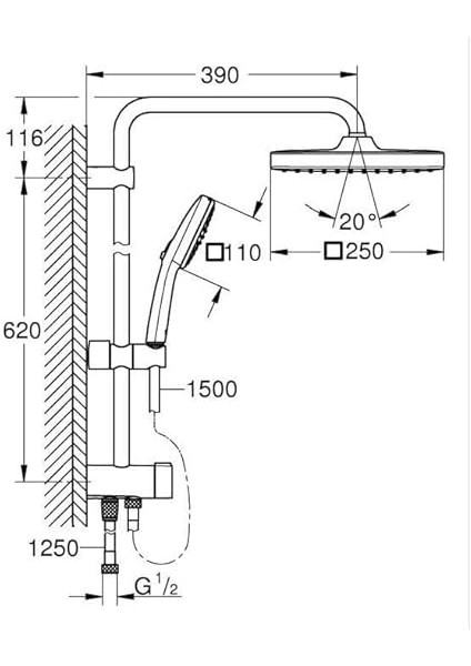 Vitalio Comfort 250 Yön Değiştiricili Duş Sistemi, Duvar Dışı Bağlantılı, 2 Akışlı Kare Tepe Duşu, 2 Akışlı El Duşu, 1500MM ve 1250MM Duş Hortumu, Su Tasarruflu, Duş Başlığı, Krom, 26698001 fırsatları