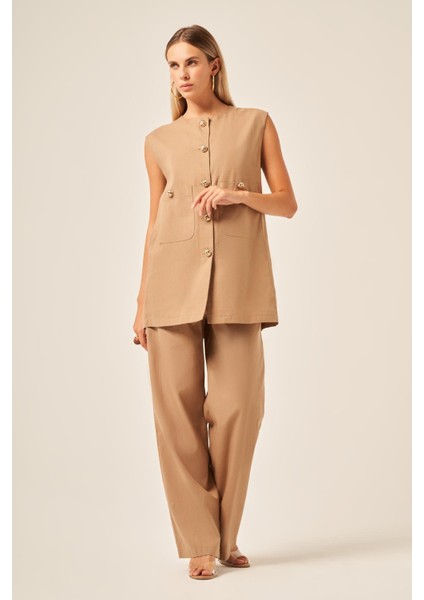 Ftz Kadın Keten Ikili Takım Vizon 31195 indirimleri
