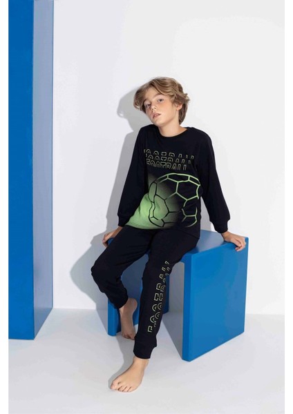 Tarık 5-9 Yaş Erkek Çocuk Top Pano Baskılı Interlok Pijama Takımı 4115270 - Siyah