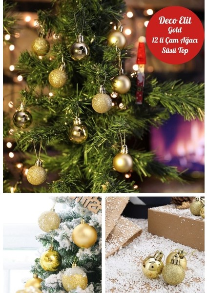 12’li Yılbaşı Çam Ağacı Süsü Seti – 4 cm Parlak & Simli Karışık Top Süsler Noel Çam Ağacı Süsü
