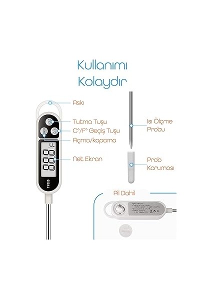 Gıda Termometresi Sıvı Gıda Et Su Bebek Süt Mama Yiyecek Sıcaklık Mutfak Isı Ölçer 3238 indirimleri