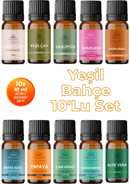 Yeşil Bahçe Esansiyel Uçucu Koku Yağı Buhurdanlık Yağı Difüzör Esansı 10'lu Set 10X10ML
