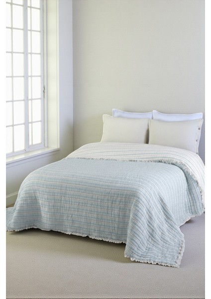 Lüks Multi Muslin %100 Pamuk Çift Kişillik Yatak Örtüsü 230X250 cm Battal Boy 2 Yastıklı