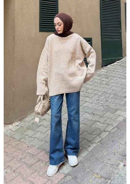 Geniş Kollu Kazak Bej