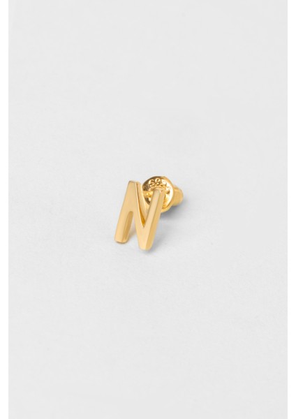 N Harfi 18 Ayar Sarı Altın Kaplama Gümüş Tek Küpe