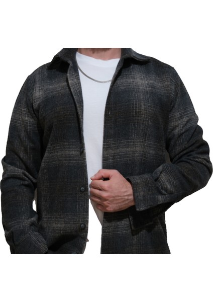 Erkek Oduncu Gömlek Uzun Koll Ekose Desen Gri