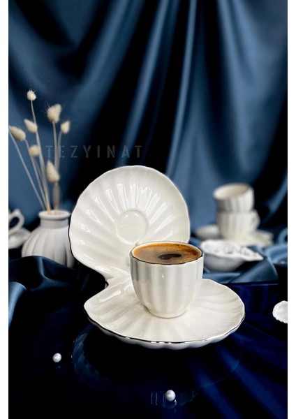 -Istiridye 12 Parça 6 Kişilik Kahve Fincan Takımı (Platin Yaldızlı)