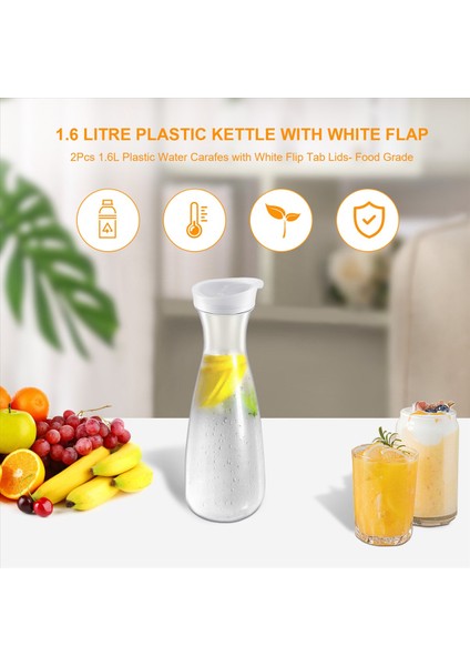 2pcs 1.6l Beyaz Flip Sekme Kapaklı Plastik Su Kartalları - Gıda Sınıfı ve Geri Dönüştürülebilir Paramparça Sürahi - Meyve Kartı Kavanozu (Yurt Dışından) fırsatları