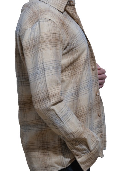 Erkek Oduncu Gömlek Uzun Kol Bej Ekose Desen modelleri