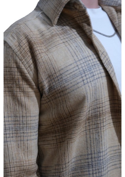 Erkek Oduncu Gömlek Uzun Kol Bej Ekose Desen fırsatları