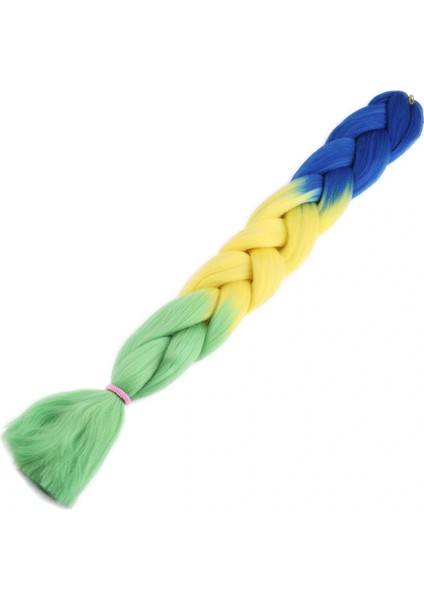 Afrika Örgüsü ve Rasta Için Sentetik Ombreli Saç - Lacivert / Sarı / Fıstık Yeşili