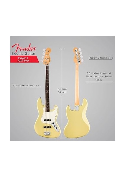 Player Iı Jazz Bass Hialeah Yellow - Slab Rosewood Bas Gitar modelleri