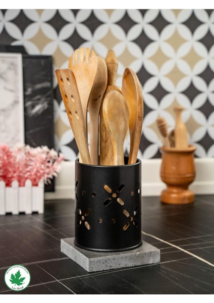 Metal Çatal-Bıçaklık Metal Mutfak Düzenleyici, Kaşıklık, Tezgahüstü Organizer, Kaşıklık Siyah