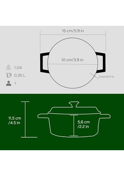 Metal Döküm Mini Tencere, 10 Cm, 0.35 L Hacim, Yeşil fiyatları