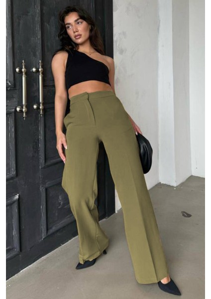 Haki Yüksek Bel Kumaş Pantolon MG2284 modelleri