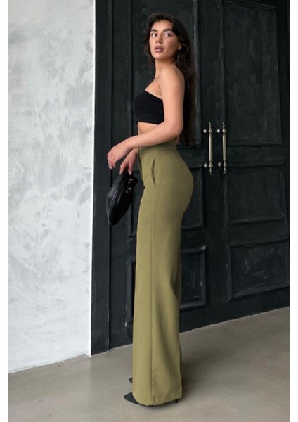 Haki Yüksek Bel Kumaş Pantolon MG2284 fırsatları