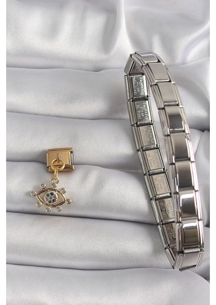 Bfs 316L Çelik Gold Renk Sallantı Zirkon Taşlı Göz Model Nomination Charm fiyatları