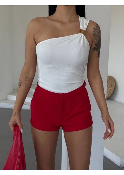 Tek Omuzlu Otoman Kumaş Gold Metal Detaylı Bluz S2311 indirimleri