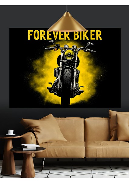 Sonsuza Dek Motorcu Yazısı Dekoratif Kanvas - Mdf Ahşap Tablo