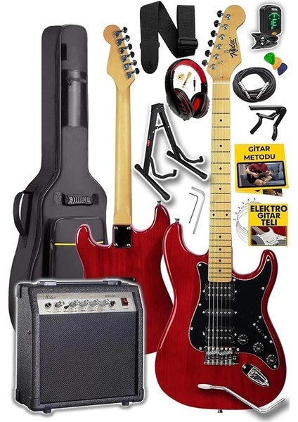 RPH-40RD-30AMP 30W Amfili Elektro Gitar Seti Hsh Manyetik Maple Klavye