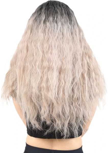 Kabarık Dalgalı Uzun Fiber Sentetik Peruk - Siyah / Küllü Bebek Sarı Ombreli fırsatları