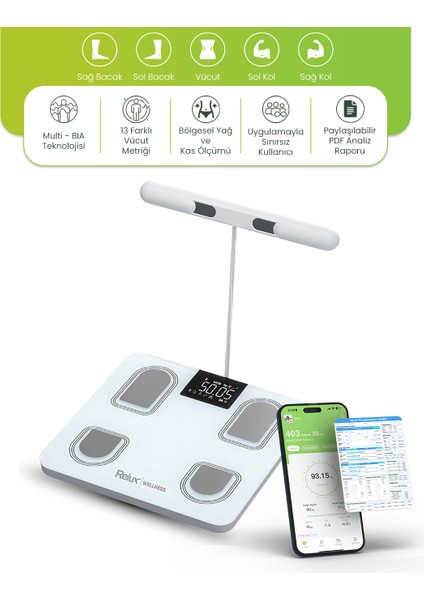 RBS6000 Akıllı Vücut Analiz Tartısı –Bebek & Evcil Hayvan & Atlet Modu, 8 Elektrot BIA Teknolojisi, Yağ, Sıvı, Kas, Kilo Ölçer