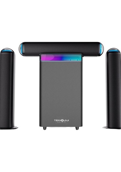 3+1 Soundbar Ev Sinema Sistemi Stereo Hd Ses Kalitesi Rgb Kablolu 45W Amfi 15WX3 Soundbar