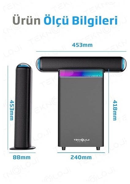 3+1 Soundbar Ev Sinema Sistemi Stereo Hd Ses Kalitesi Rgb Kablolu 45W Amfi 15WX3 Soundbar fırsatları