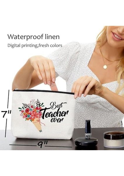 Bolivia's Öğretmen Kozmetik Çantası, Su Geçirmez Keten Kumaşlı Öğretmen Hediyeleri Makyaj Çantası, Sağlam Fermuarlı Öğretmen Takdir Kozmetik Çantası, Ona En Iyi Hediye, Okul Öncesi, Emekli Öğretmen modelleri