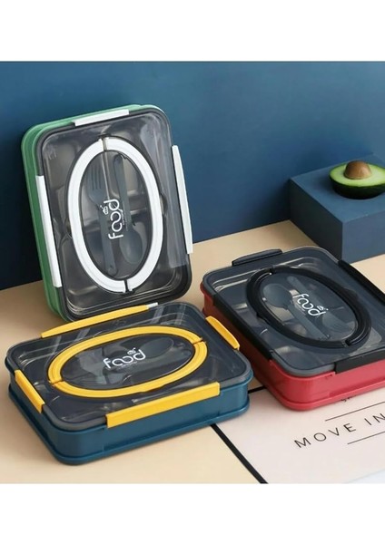 Bento 1000ML Lunchbox Tek Kat 4 Bölme Çelik Sefer Tası Yemek Kutusu (Lacivert-Sarı) indirimleri