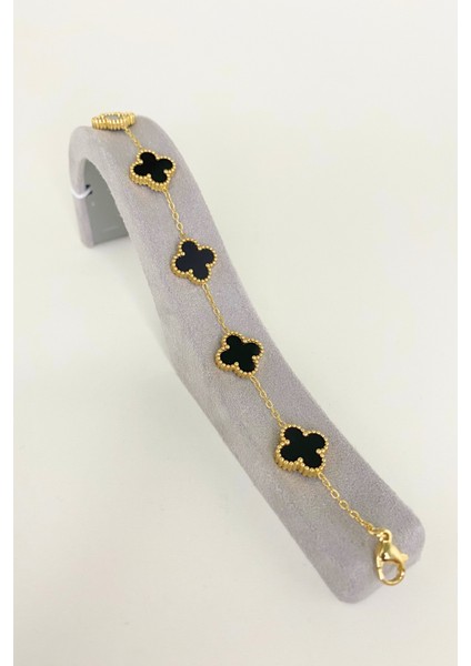 Gold Renkli Mineli Yonca Bileklik